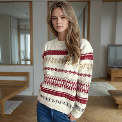 Pull en tricot doux pour femmes avec motif folklorique et col montant Chic und Stil