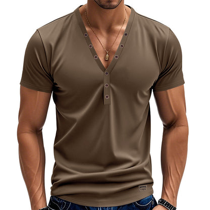 Men's short sleeve Henley t-shirt with double button placket and stretchy fabric Chic and Style