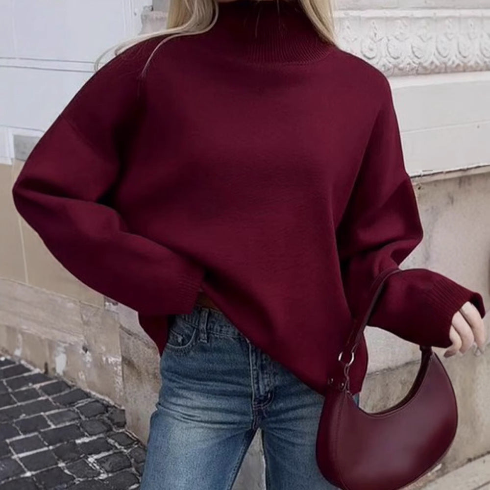 Oversized knit pullover for women with high collar and relaxed fit Chic and Style