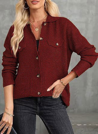 Pull en pâté de waffle à boutons pour femmes Chic und Stil