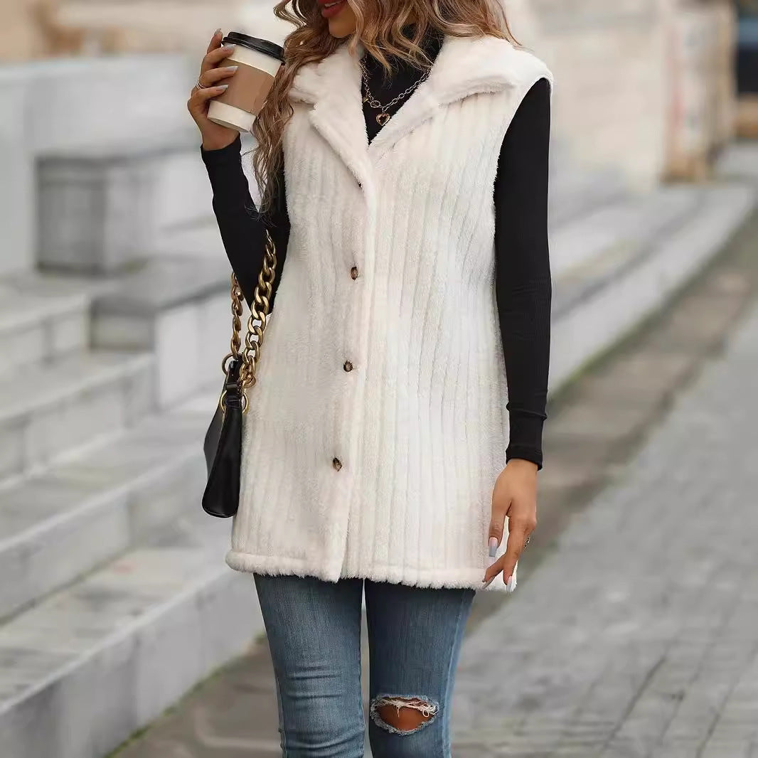 Dames Gilet douillet à manches longues avec patte de boutonnage et design structuré Chic und Stil