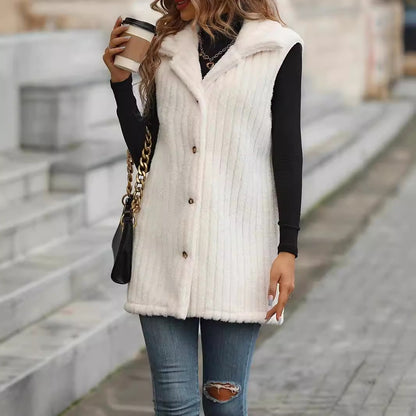 Dames Gilet douillet à manches longues avec patte de boutonnage et design structuré Chic und Stil