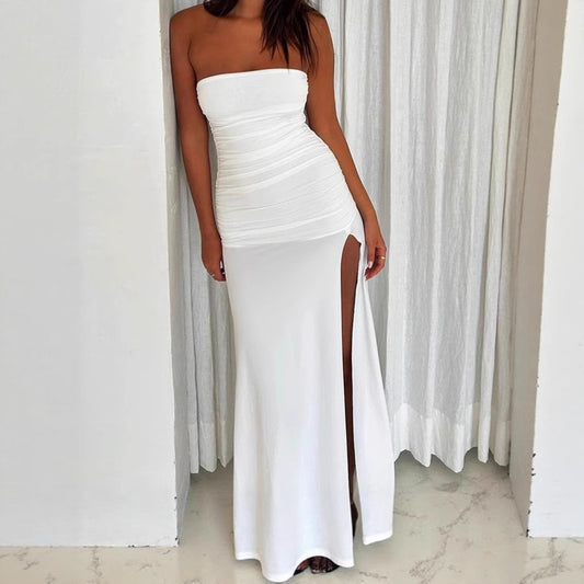 Robe maxi élégante sans manches pour femmes avec fente haute et ruchés Chic und Stil