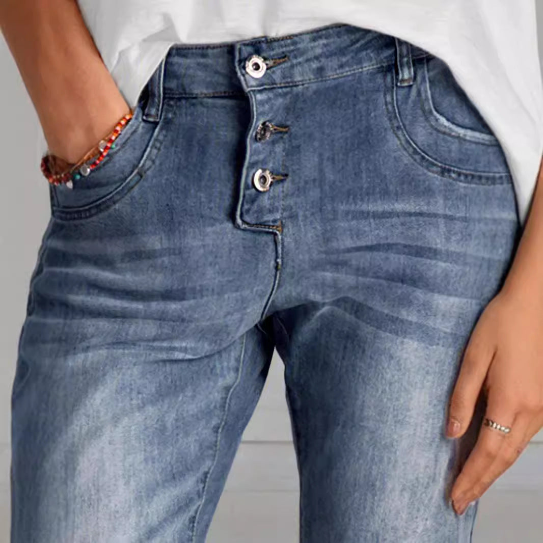 Women Denim Relaxed Fit Button Closure Jeans Chic and Style