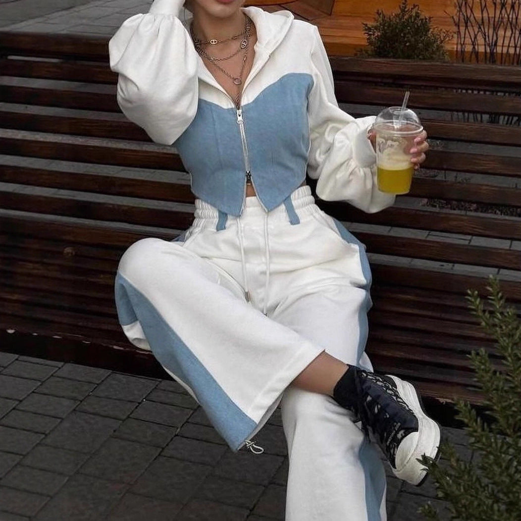 Ladies Two-Piece Sports Set with Crop Top and Loose Pants Chic and Style