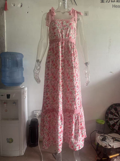 Robe maxi femme avec motifs floraux et empiècement en dentelle ludique Chic und Stil