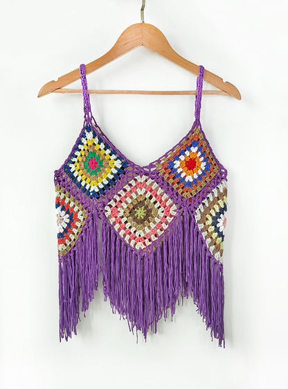 Top crop à franges au crochet pour femmes Chic und Stil