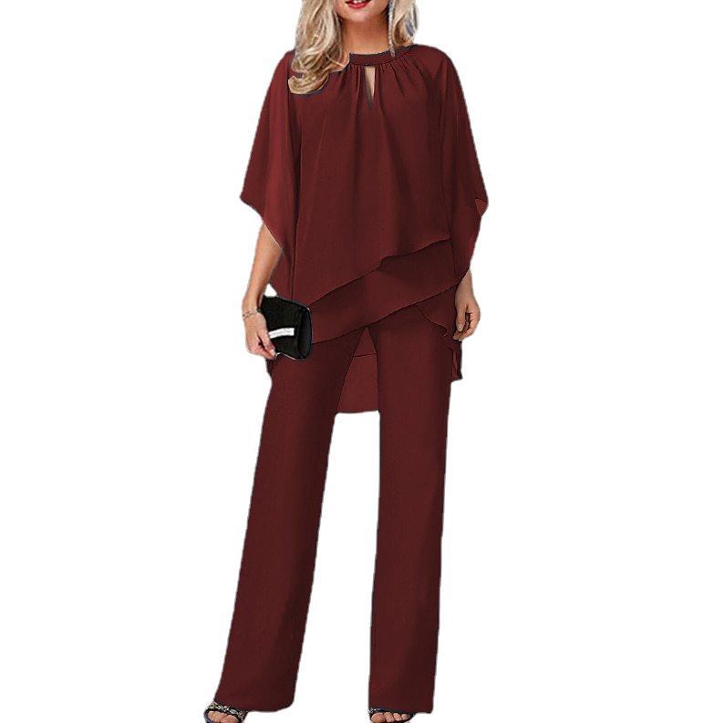 Dames Élégant Set de Tunique en Chiffon Superposé Chic und Stil