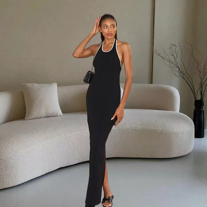 Dames Robe Maxi Élégante avec Décolleté en V Profond et Fente Latérale Chic und Stil