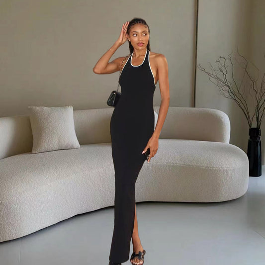 Dames Robe Maxi Élégante avec Décolleté en V Profond et Fente Latérale Chic und Stil