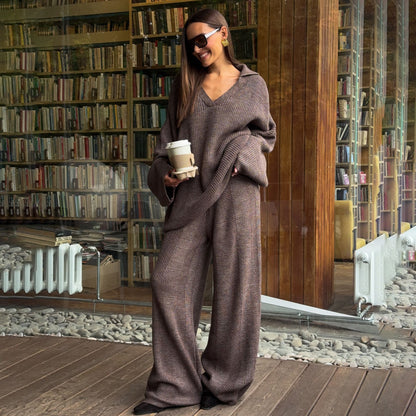 Women High-Quality Knit Set with Loose Top and Casual Palazzo Pants Chic and Style