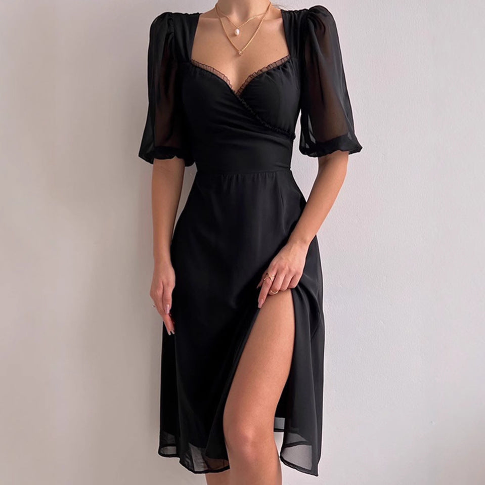 Femme Robe maxi élégante avec manches bouffantes et fente profonde Chic und Stil