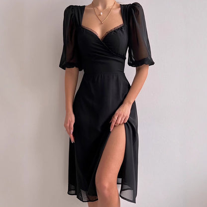 Femme Robe maxi élégante avec manches bouffantes et fente profonde Chic und Stil