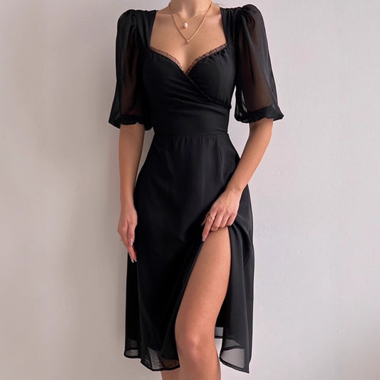 Femme Robe maxi élégante avec manches bouffantes et fente profonde Chic und Stil