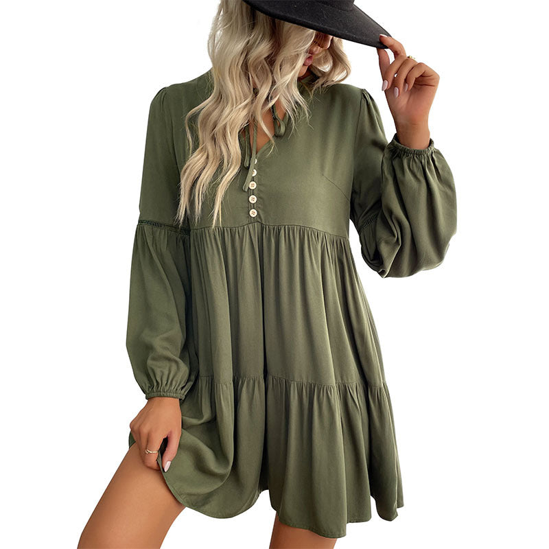 Robe midi décontractée pour femmes avec patte de boutonnage et manches volumineuses Chic und Stil