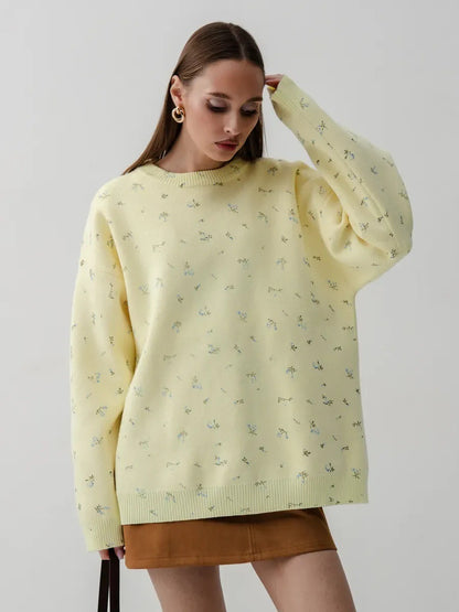 Pull en tricot surdimensionné pour femmes avec des accents floraux et une coupe ample Chic und Stil