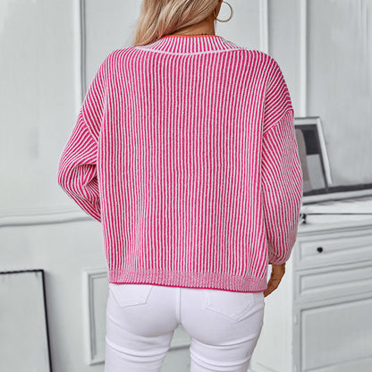 Pull-over en tricot pour femmes avec décolleté en V et design rayé Chic und Stil
