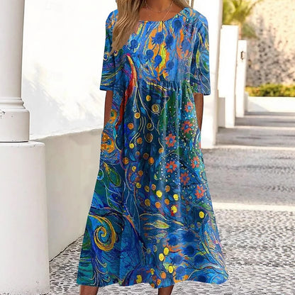 Robe maxi femme avec design aquarelle artistique et poches pratiques Chic und Stil