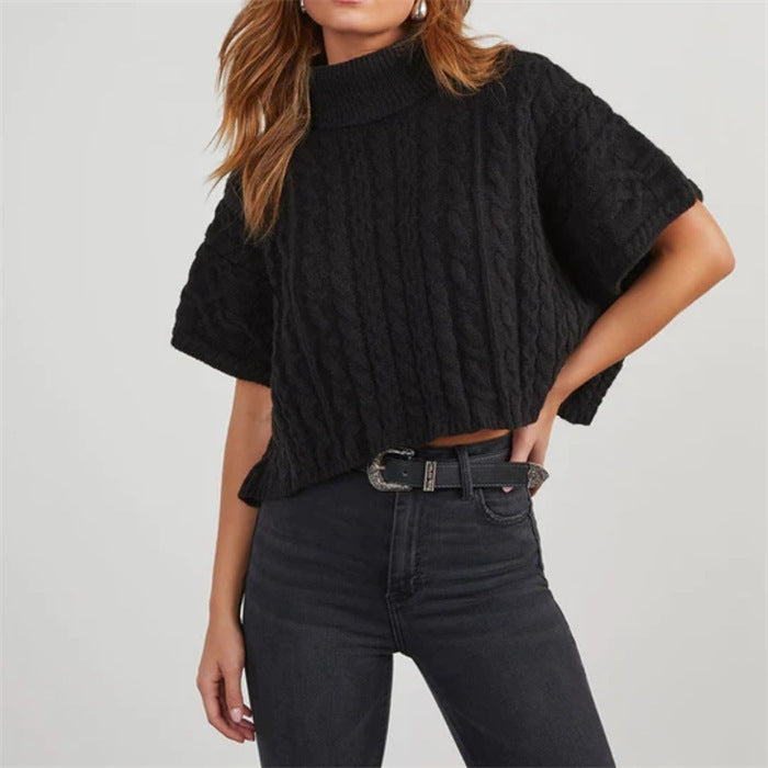 Pull élégant en tricot douillet pour femmes avec texture côtelée et col haut Chic und Stil