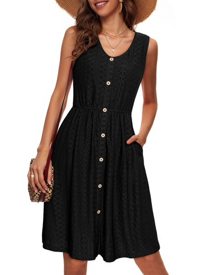 Robe d'été à boutons pour femmes avec ceinture élastique à la taille et poches pratiques Chic und Stil