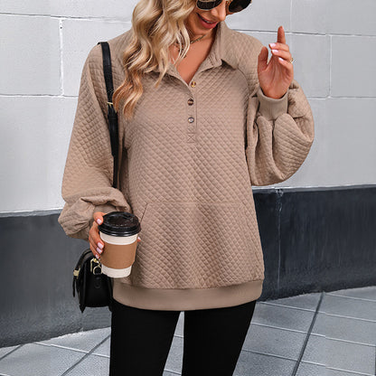 Pull oversized pour dames avec motif gaufré texturé et patte de boutonnage Chic und Stil