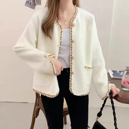 Dames Élégant gilet en tricot avec boutons en perles décoratives et structure fine Chic und Stil