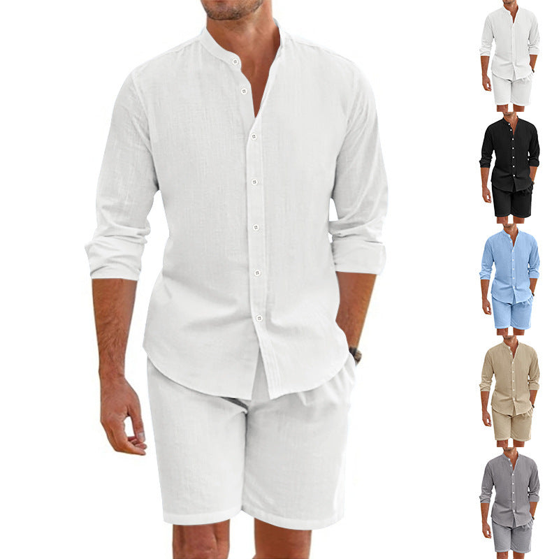 Ensemble chemise décontractée et shorts pour hommes en léger matériau en lin Chic und Stil