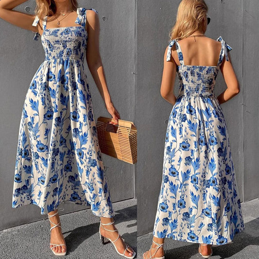Robe maxi à bretelles smockées pour dames Chic und Stil