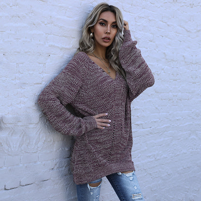 Pull en tricot décontracté pour femmes avec coupe ample et décolleté en V Chic und Stil