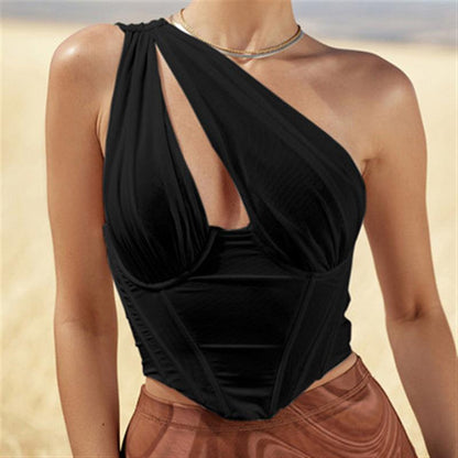 Dames Élégant haut asymétrique avec décolleté en V profond Chic und Stil