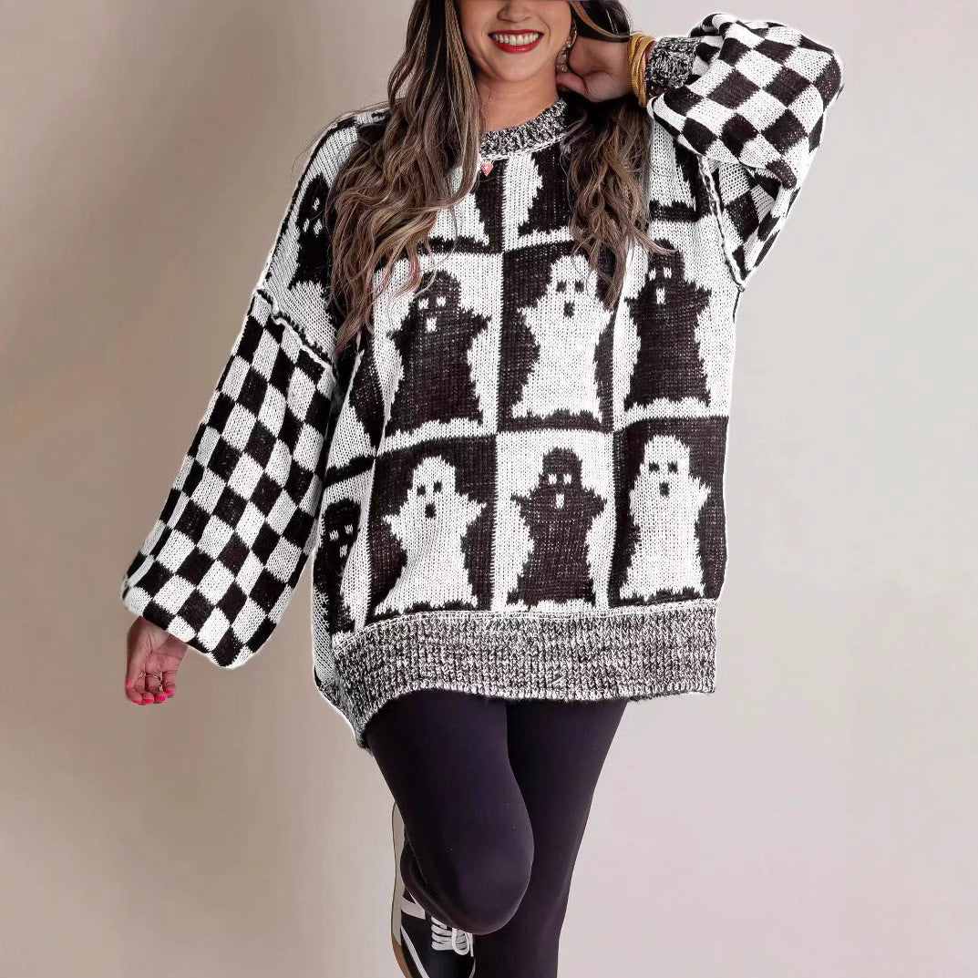 Dames Grand, confortable pull en tricot avec design de fantômes Chic und Stil