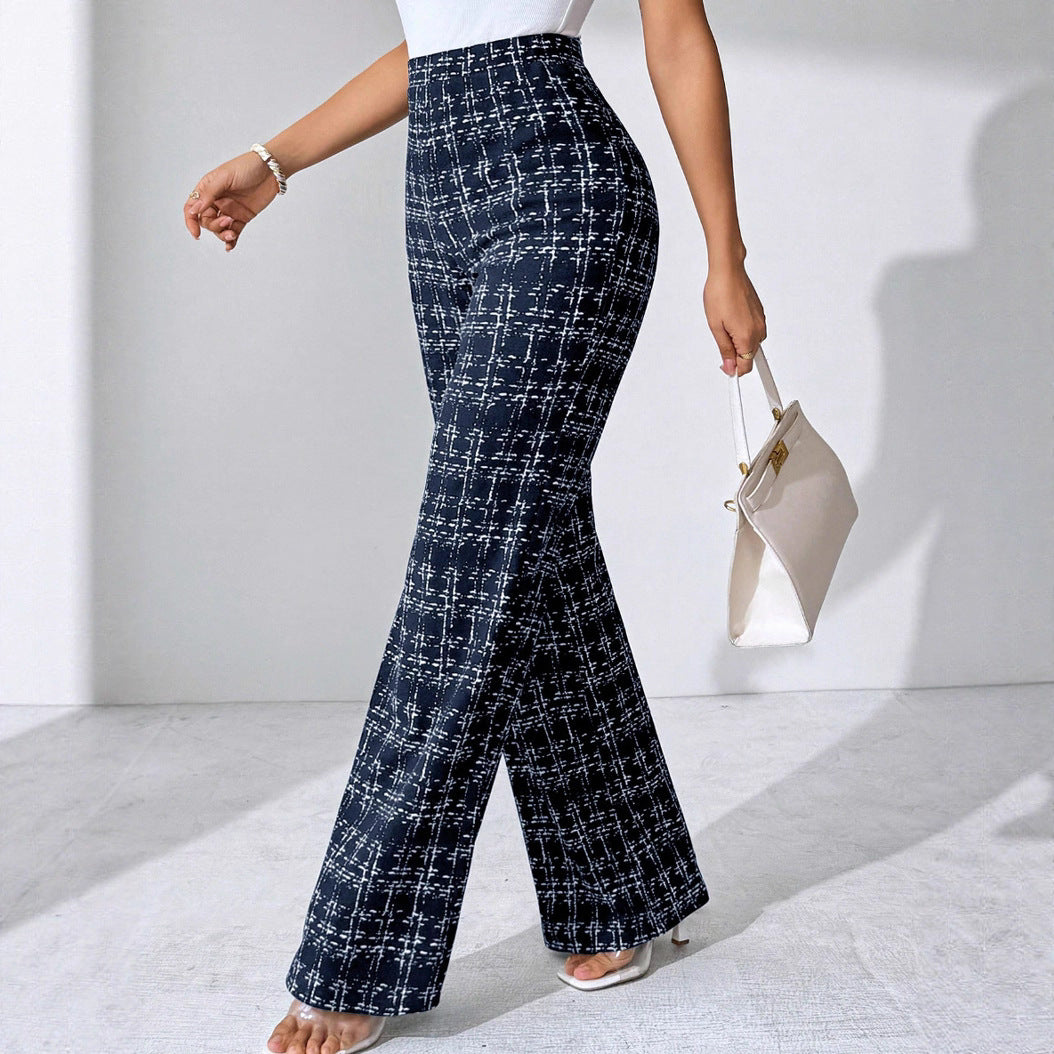 High-waisted Palazzo pants for women with textured plaid pattern Chic und Stil