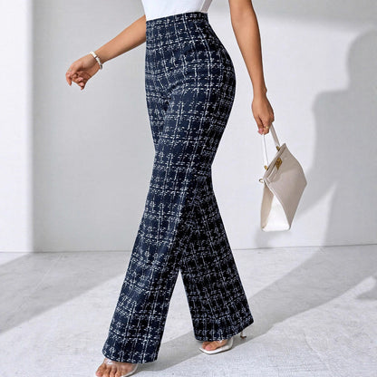 High-waisted Palazzo pants for women with textured plaid pattern Chic und Stil
