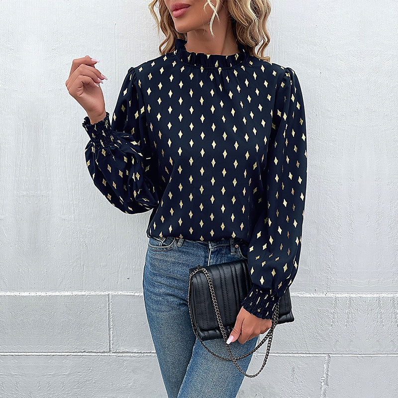 Chemisier élégant pour femmes avec des imprimés à la mode et des manches ballons Chic und Stil
