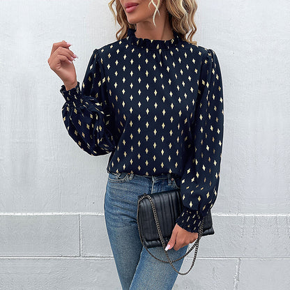 Chemisier élégant pour femmes avec des imprimés à la mode et des manches ballons Chic und Stil