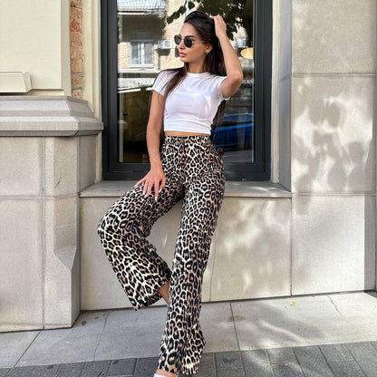Loose leopard denim pants for women with elastic waistband Chic and Style