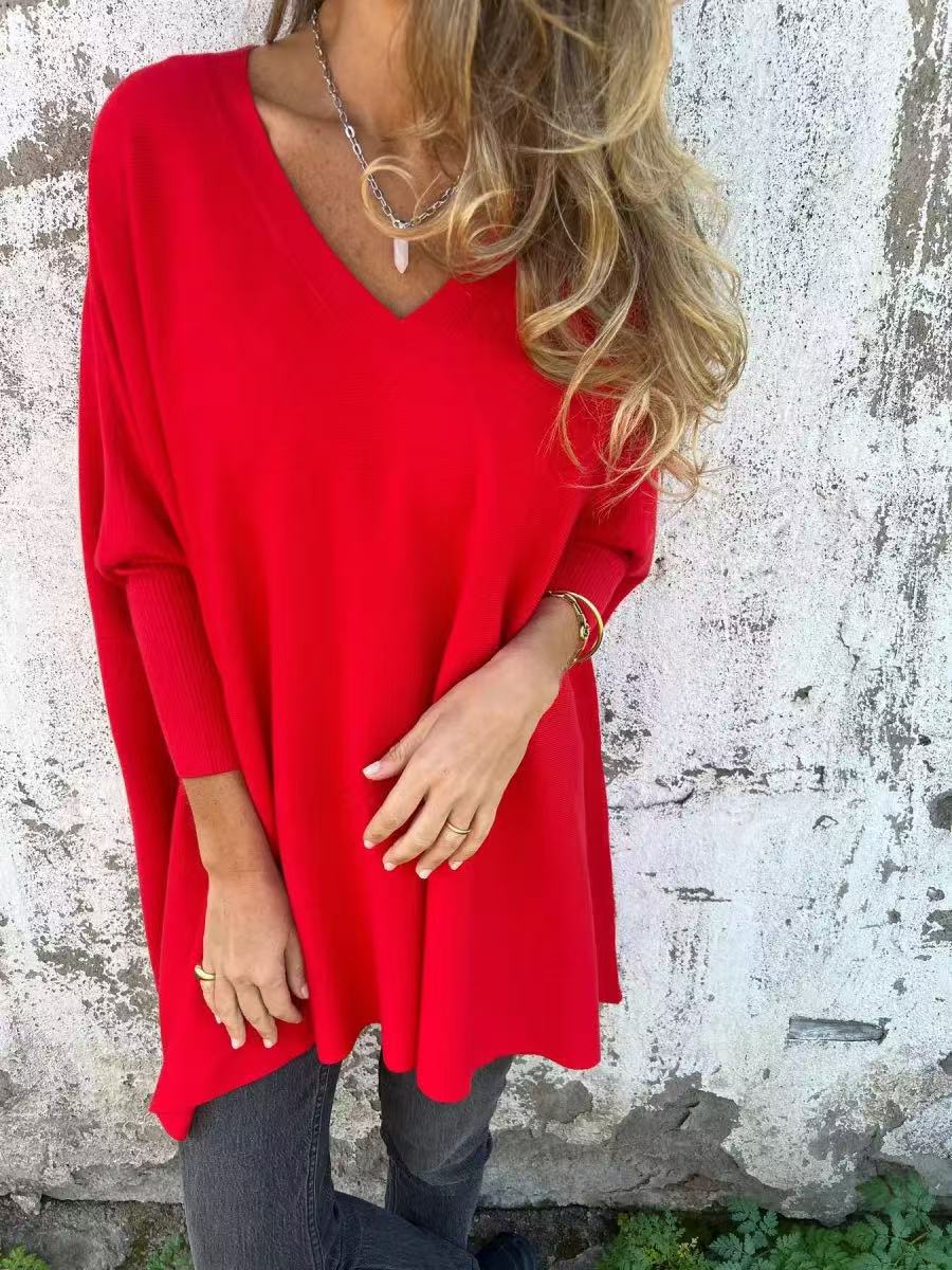 Pull oversized pour femmes à décolleté en V au design aérien Chic und Stil
