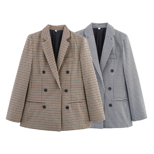 Blazer à carreaux pour femmes avec double boutonnière et tissu structuré Chic und Stil