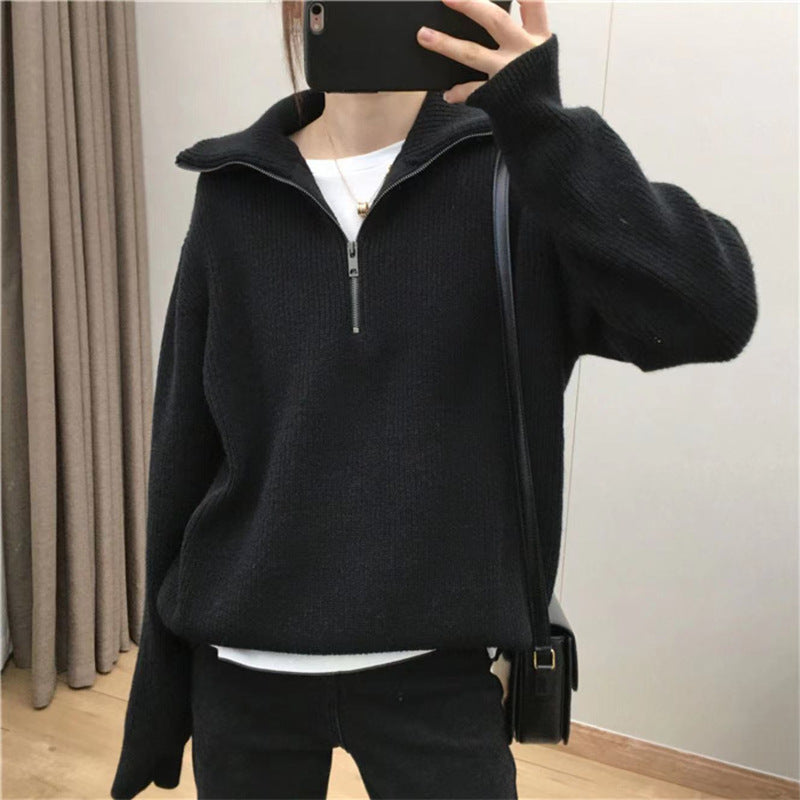 Pull en tricot pour femme avec col haut et demi-zip Chic und Stil