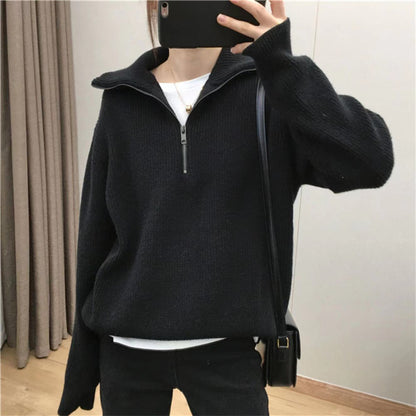 Pull en tricot pour femme avec col haut et demi-zip Chic und Stil
