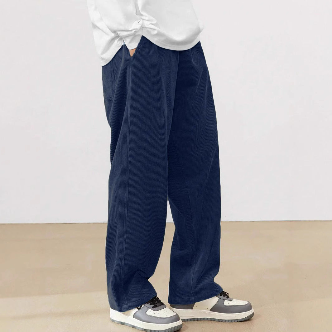 Wide corduroy pants for men with elastic waistband and practical side pockets Chic and Style