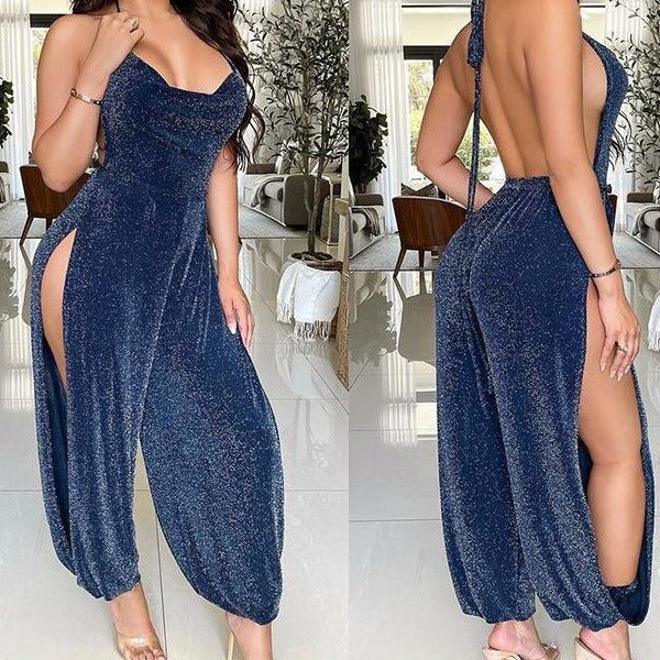 Dames Élégant Haut Fente Maxi Combinaison Chic und Stil