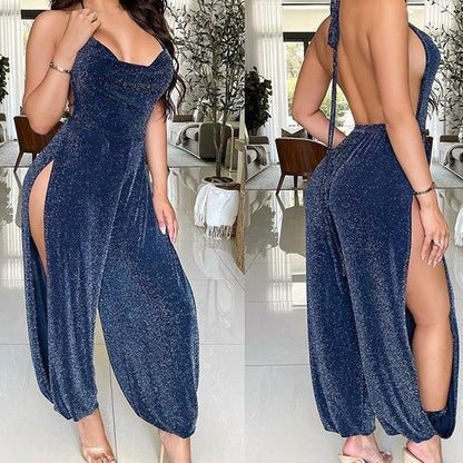 Dames Élégant Haut Fente Maxi Combinaison Chic und Stil