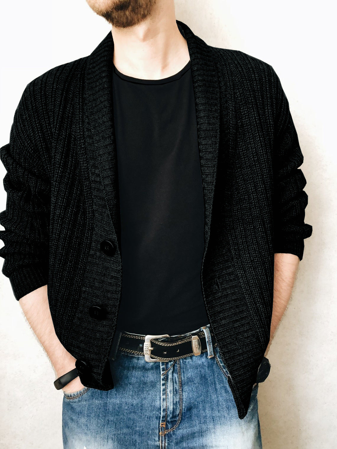 Men's knitted jacket with deep collar Chic and Style