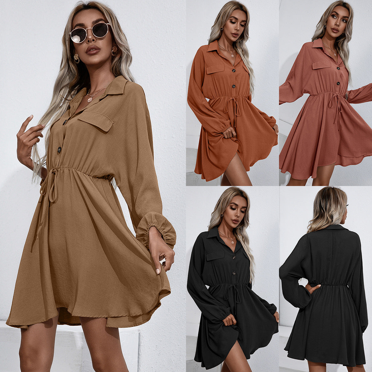 Robe-shirt décontractée pour femmes avec détails de boutons et lien à la taille élastique Chic und Stil