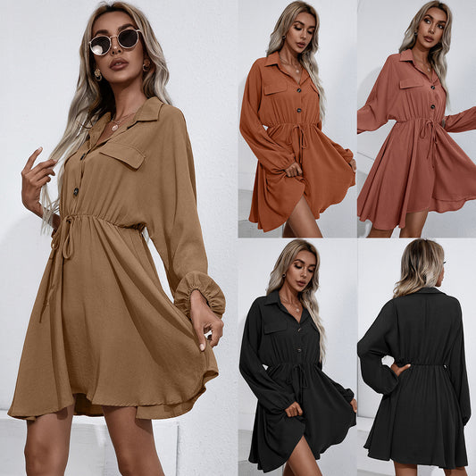 Robe-shirt décontractée pour femmes avec détails de boutons et lien à la taille élastique Chic und Stil