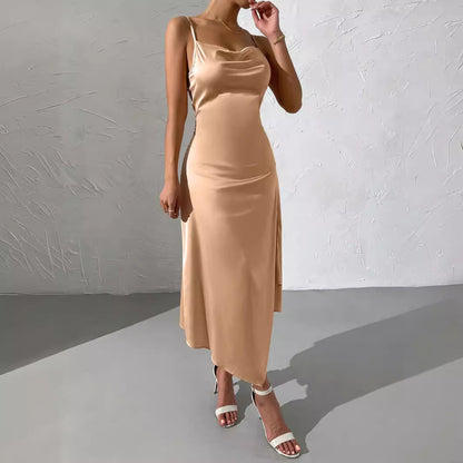 Robe longue en satin pour femme avec fente sensuelle Chic und Stil