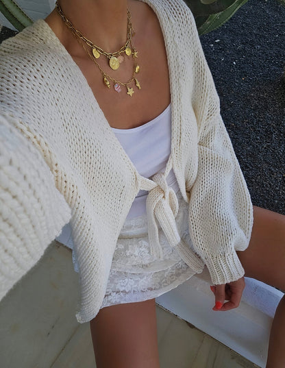 Dames gilet décontracté en tricot avec fermeture à nouer et manches larges Chic und Stil