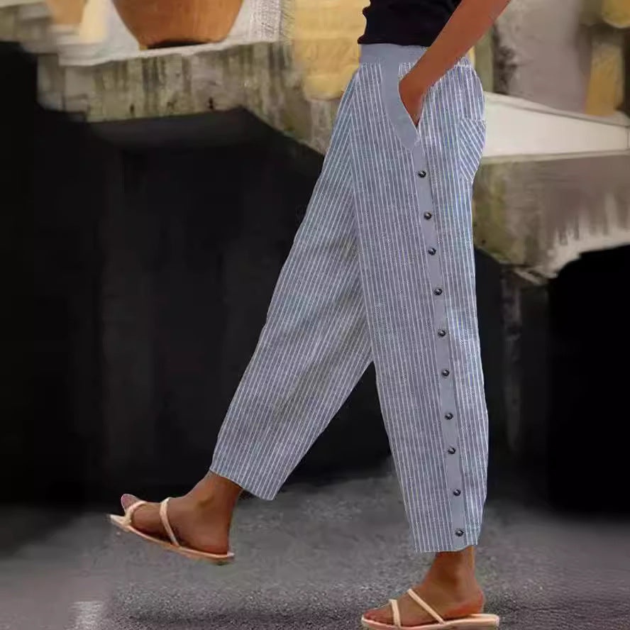 Striped women's pants with button details Chic and Style