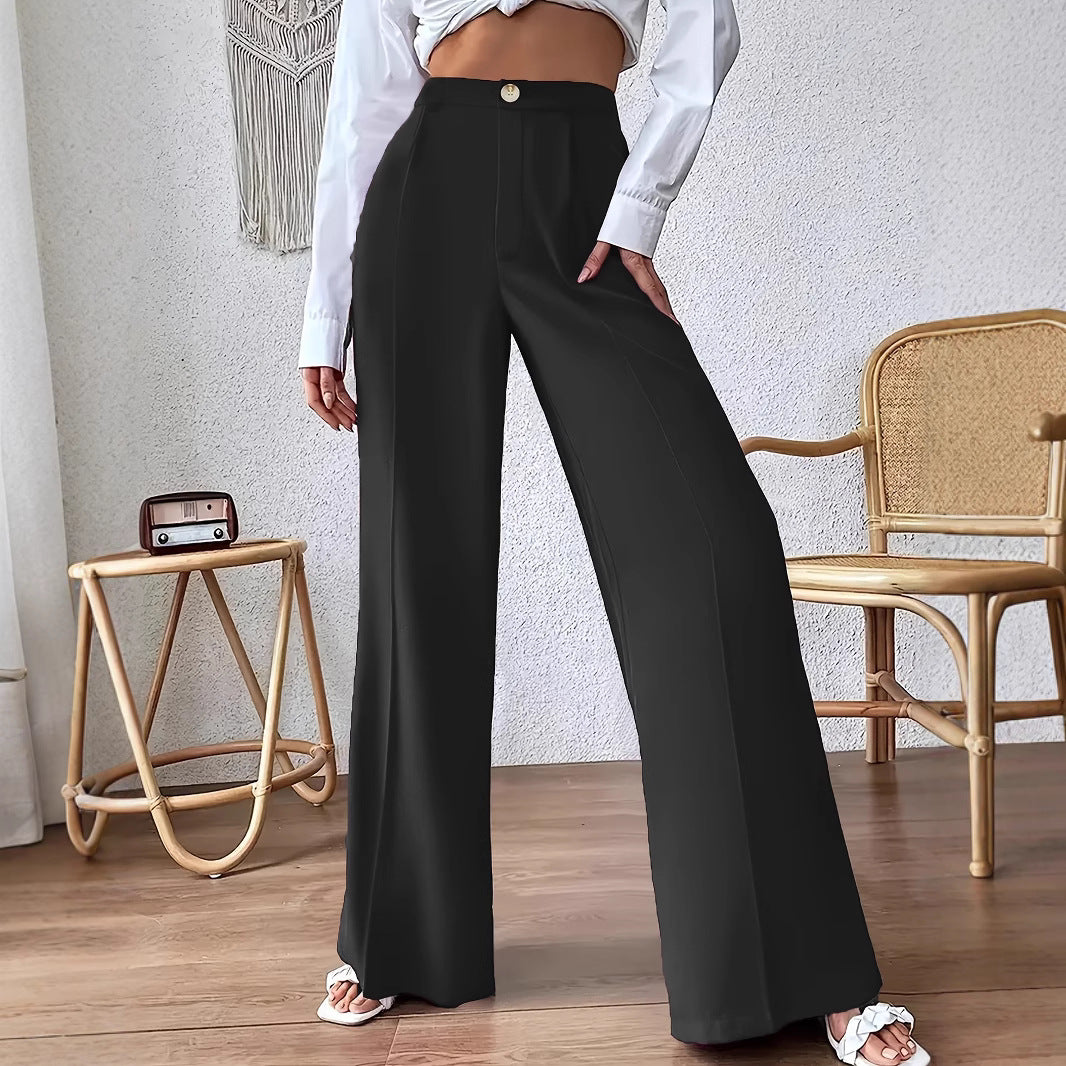 Wide palazzo pants for women with a stylish high waist cut and a button detail Chic und Stil
